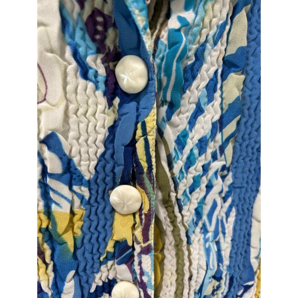 Reversible Abstract Print Crinkle Blazer Olive Green Textured Jacket Multi-Color - Picture 2 of 9